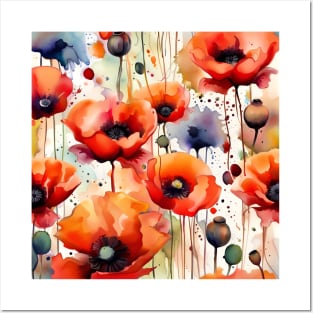 Summer Rain Poppies Messy Colorful Watercolor Posters and Art